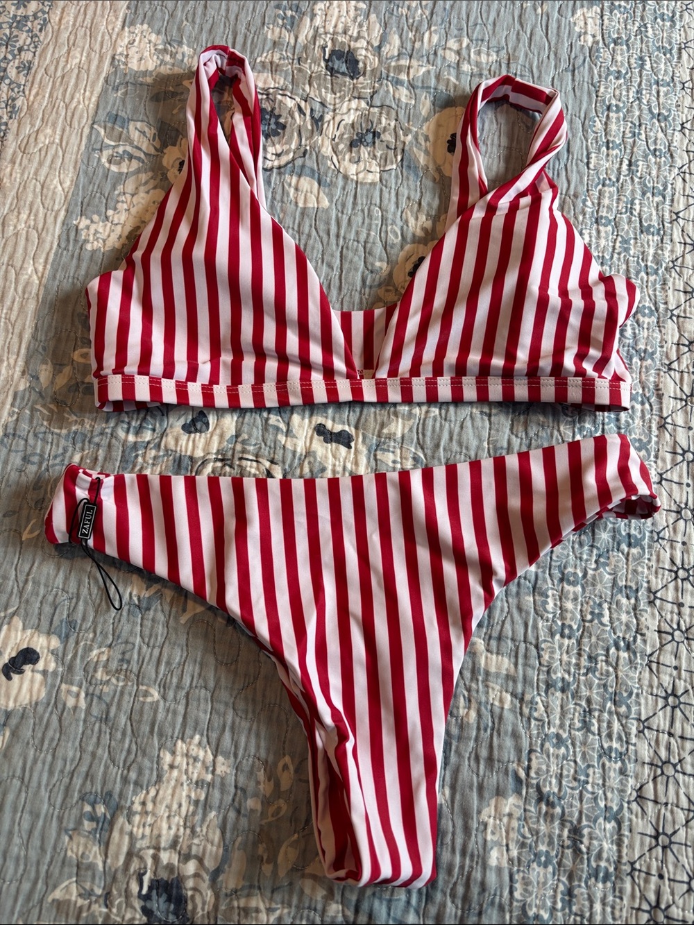 Zaful Red and White Striped Bikini Set. NWT. Size 6.